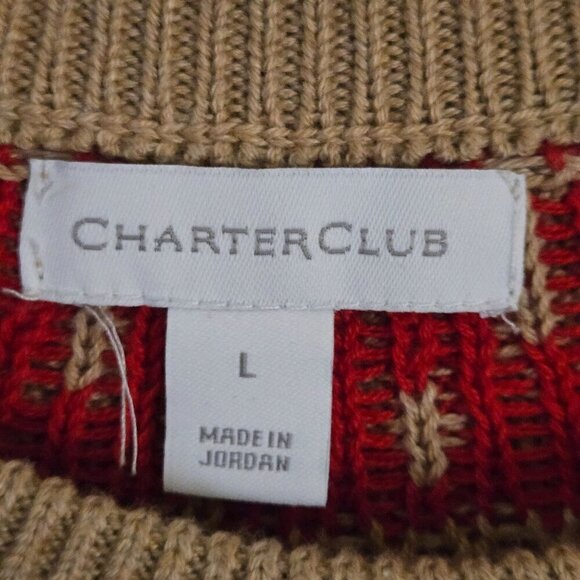 Charter Club Leopard Red Gold Fairisle Cotton Blend Pullover Sweater Size L - Picture 8 of 9